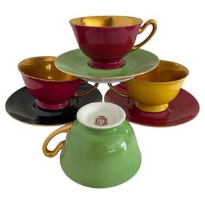 Noritake Morimura Vintage Gold Wash Tea Cups Saucers Set Hand Painted Japan MCM